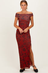 Burgundy Floral One Shoulder Maternity Maxi Dress