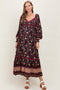 Navy Floral Border Print Long Sleeve Maternity Maxi Dress