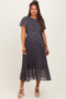 Grey Leaf Print Pleated Maternity Midi Dress