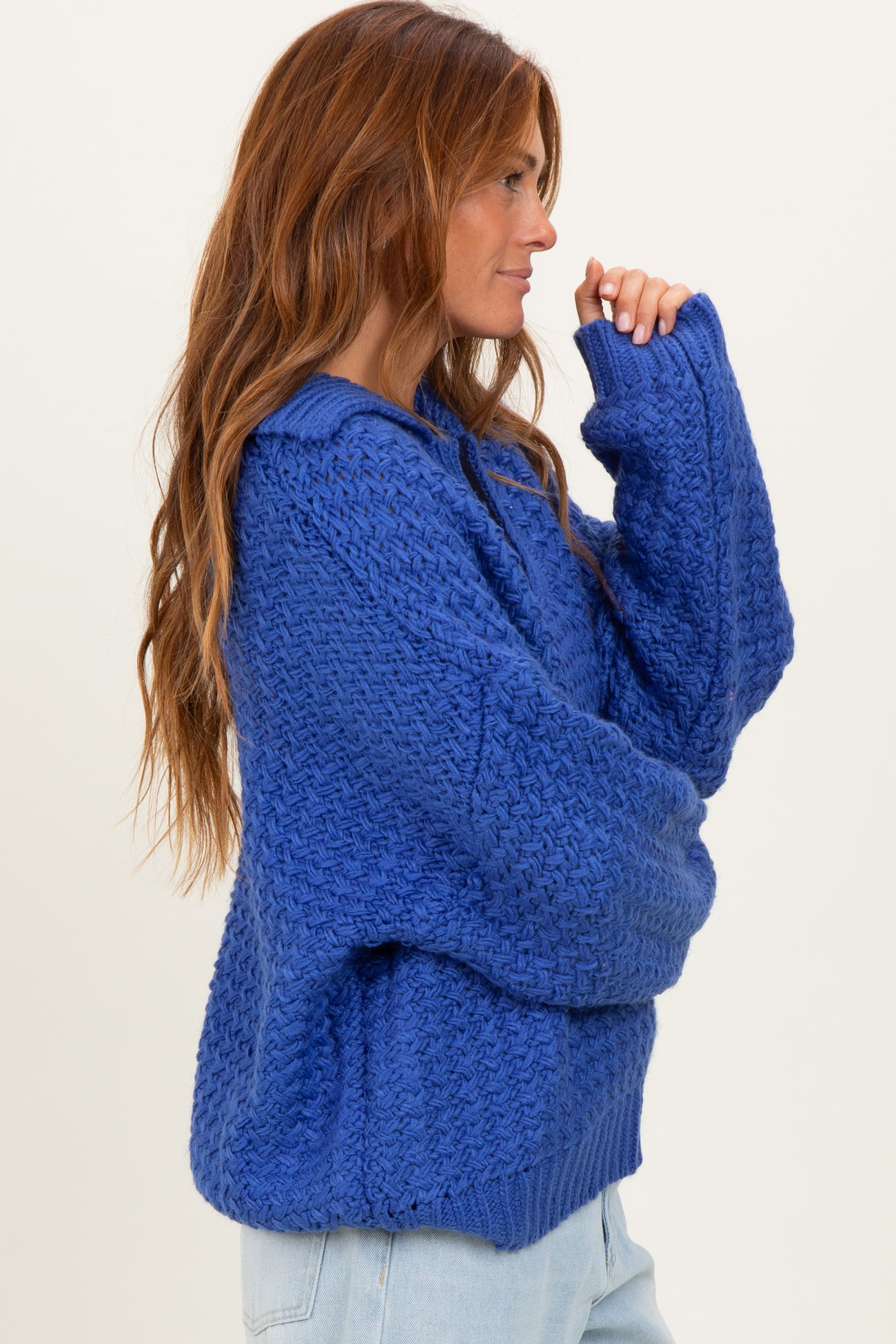 Royal Blue Collared Cable Knit Sweater