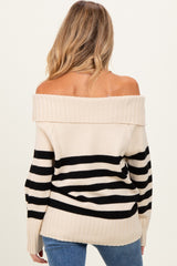 Cream Striped Off Shoulder Maternity Sweater