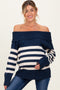 Navy Striped Off Shoulder Maternity Sweater