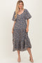 Blue Floral Sweetheart Neckline Puff Sleeve Maxi Dress