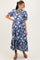 Navy Floral Split Button Collar Puff Sleeve Maternity Midi Dress