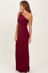 Burgundy Double Strap One Shoulder Maxi Dress