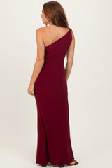 Burgundy Double Strap One Shoulder Maxi Dress