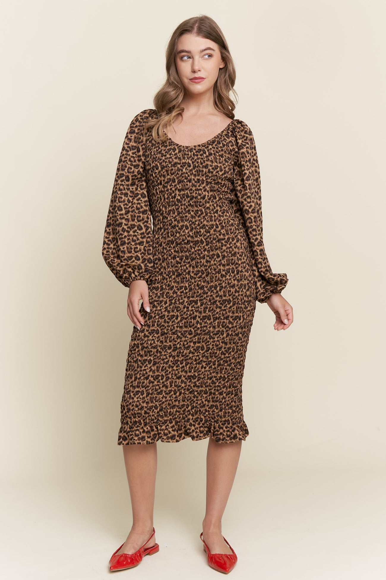 Brown Leopard Print Bodycon Midi Dress