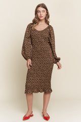 Brown Leopard Print Bodycon Maternity Midi Dress