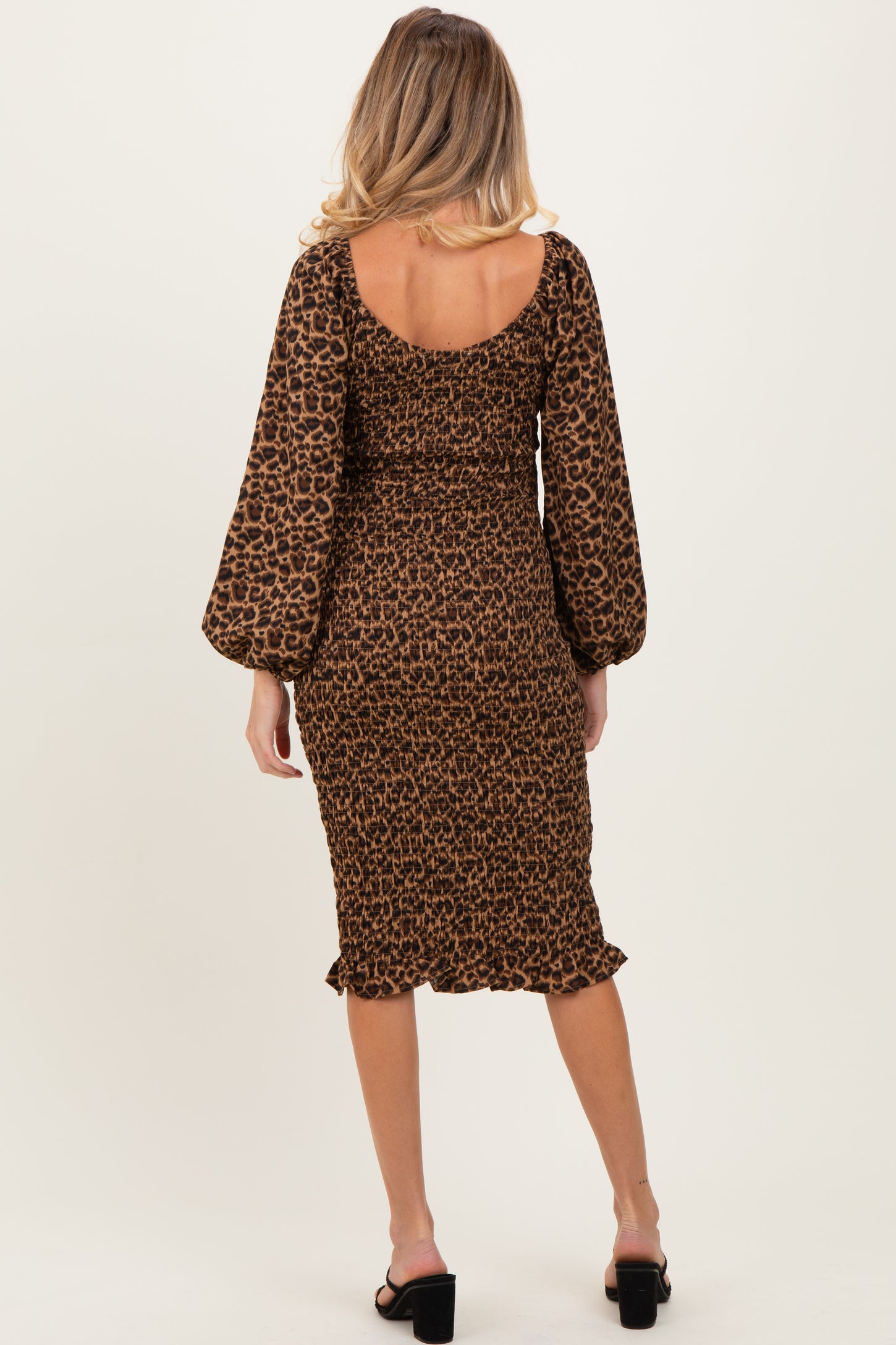 Brown Leopard Print Bodycon Maternity Midi Dress