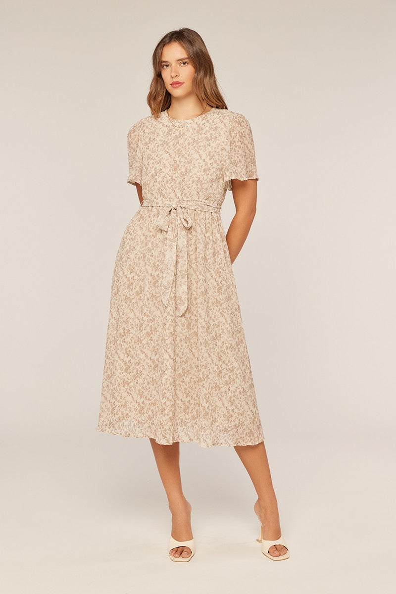 Ivory Floral Plisse Chiffon Maternity Midi Dress