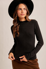 Black Lettuce Edge Mock Neck Long Sleeve Rib Maternity Top