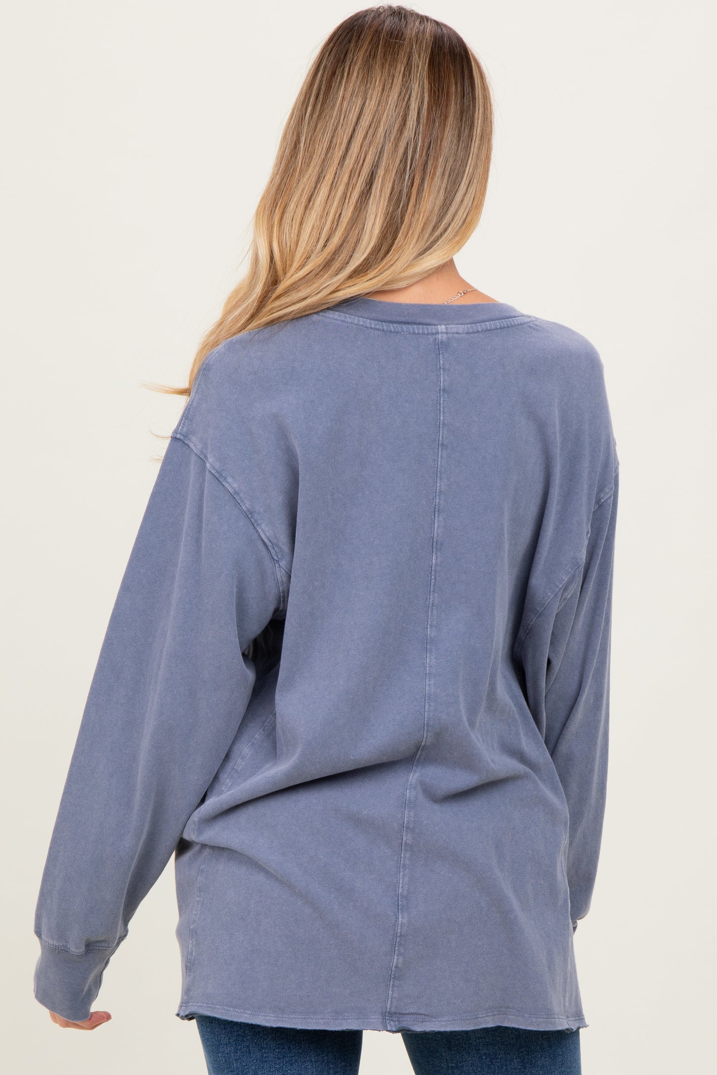 Navy Mineral Washed Drop Shoulder Long Sleeve Maternity Top