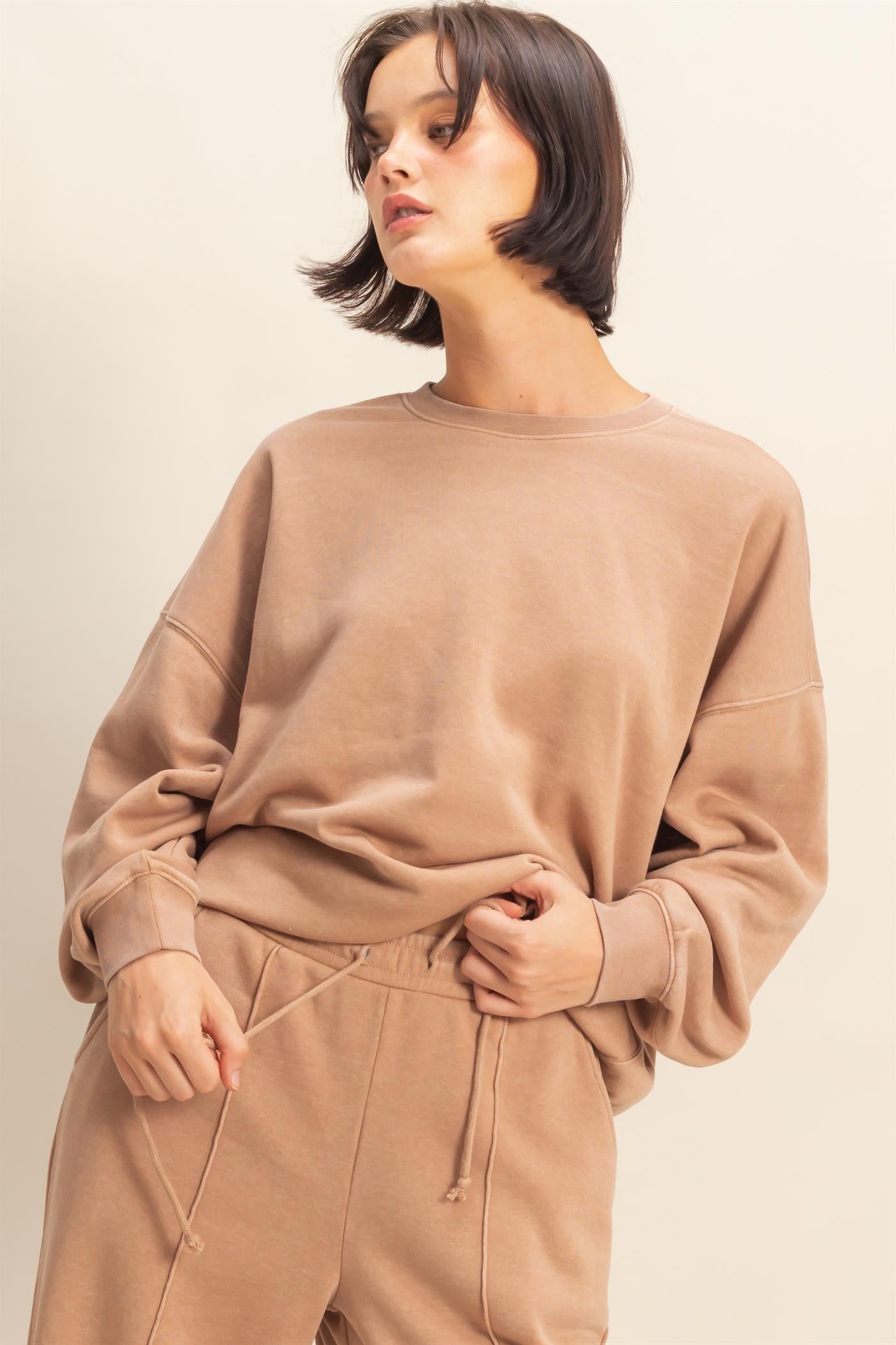 Beige Long Sleeve Maternity Sweatshirt