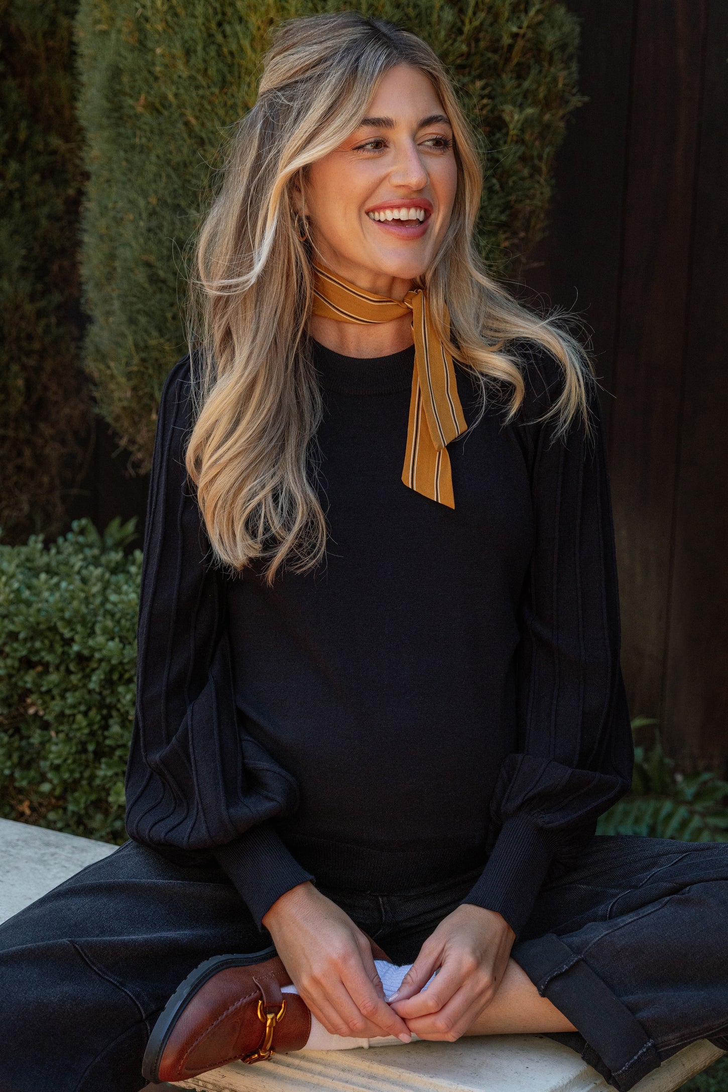 Black Ribbed Bubble Sleeve Maternity Knit Top