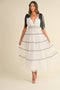 White Shoulder Bow Tie Lace Detail Tulle Midi Dress