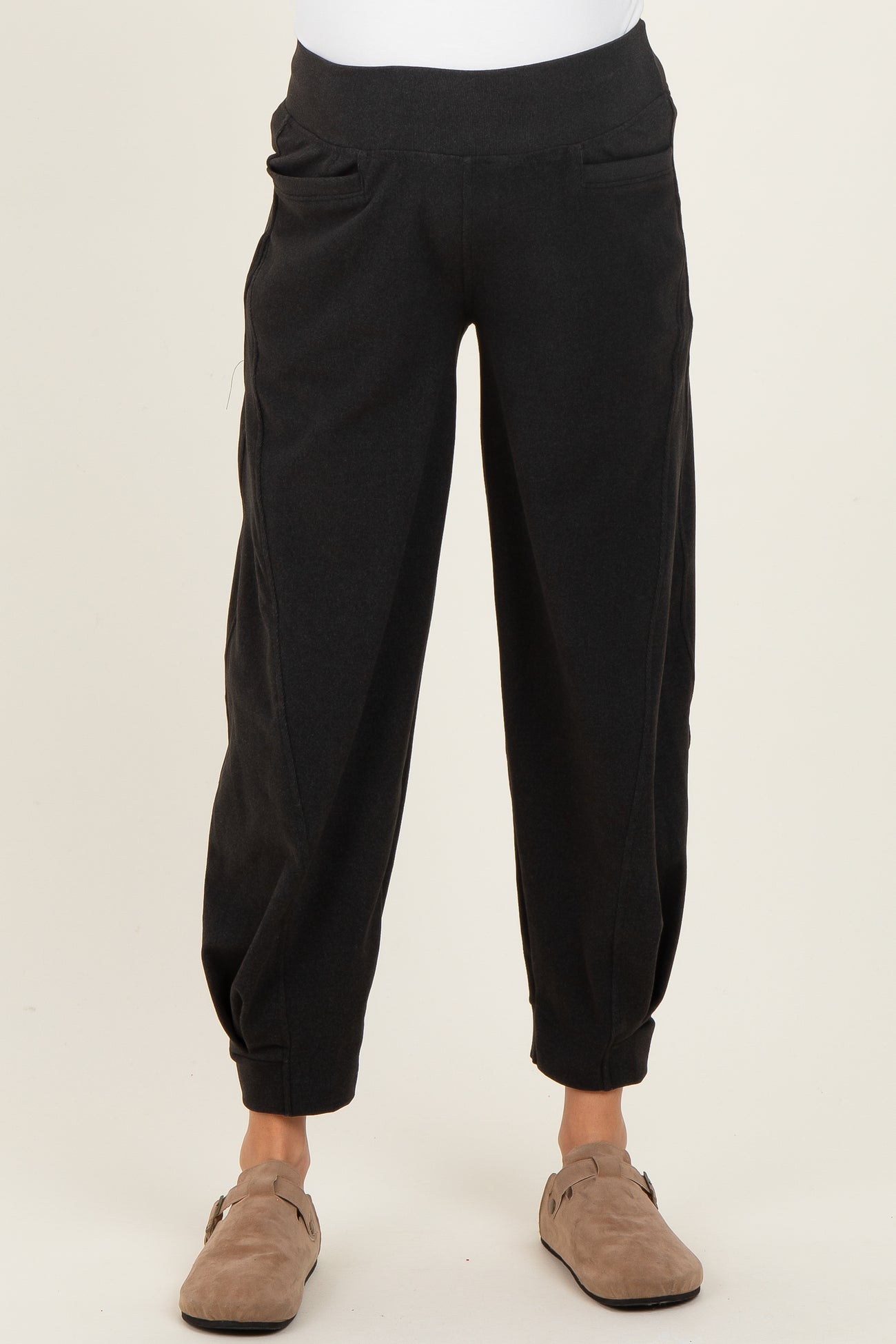 Black Brushed Knit Barrel Leg Maternity Joggers