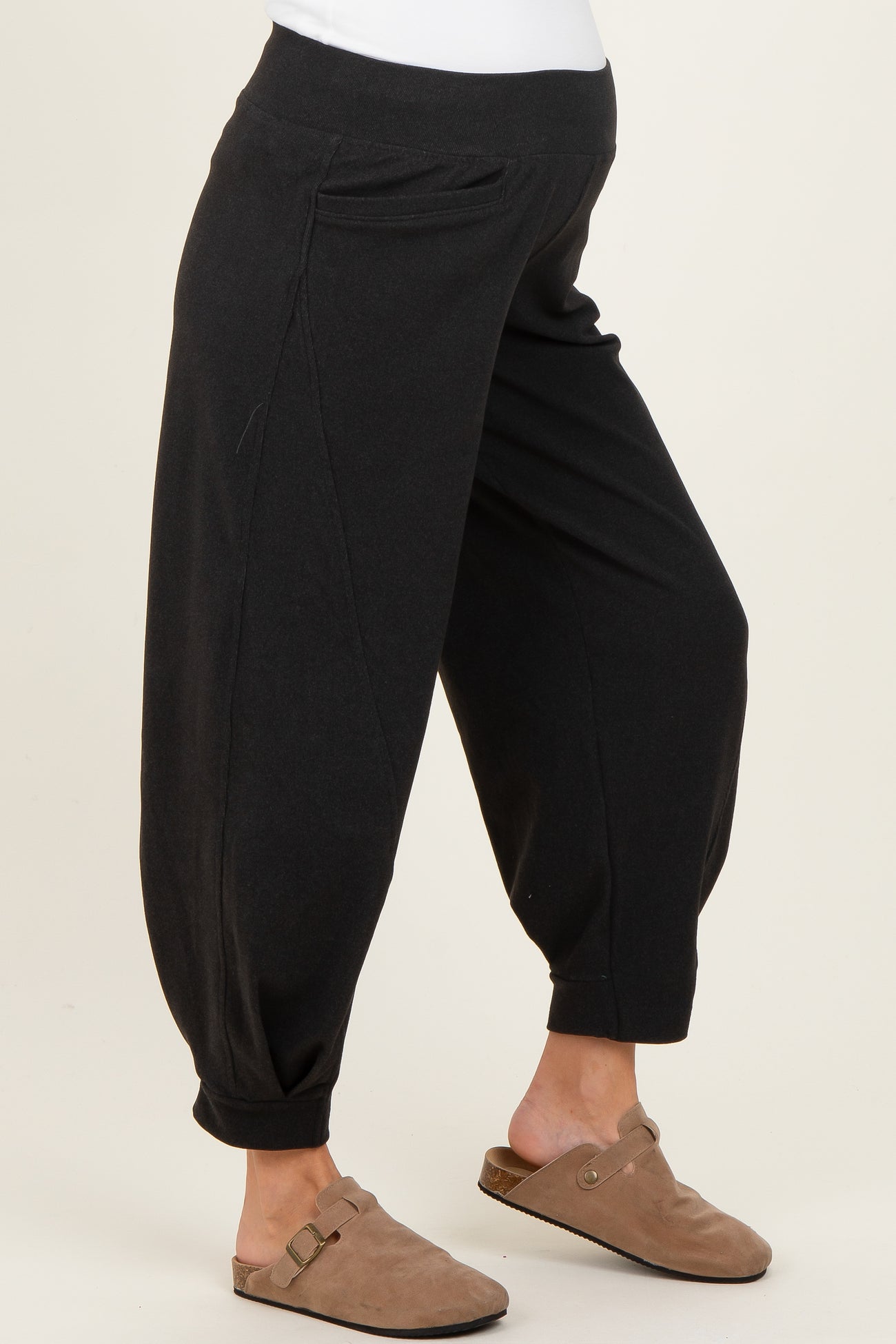 Black Brushed Knit Barrel Leg Maternity Joggers