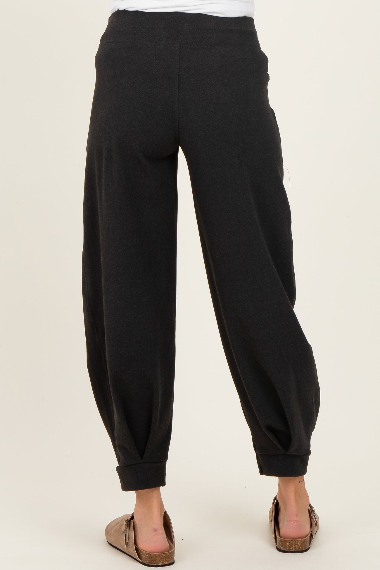 Black Brushed Knit Barrel Leg Maternity Joggers