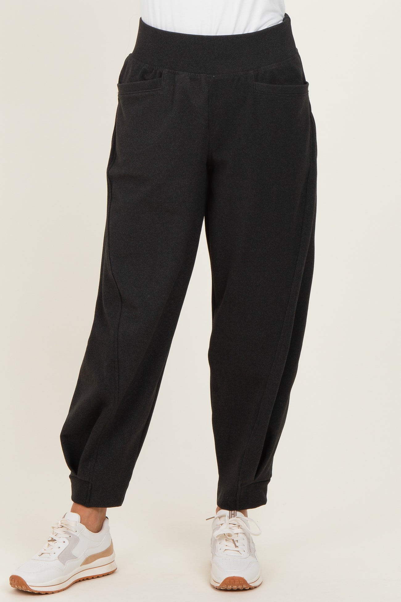 Black Brushed Knit Barrel Leg Joggers