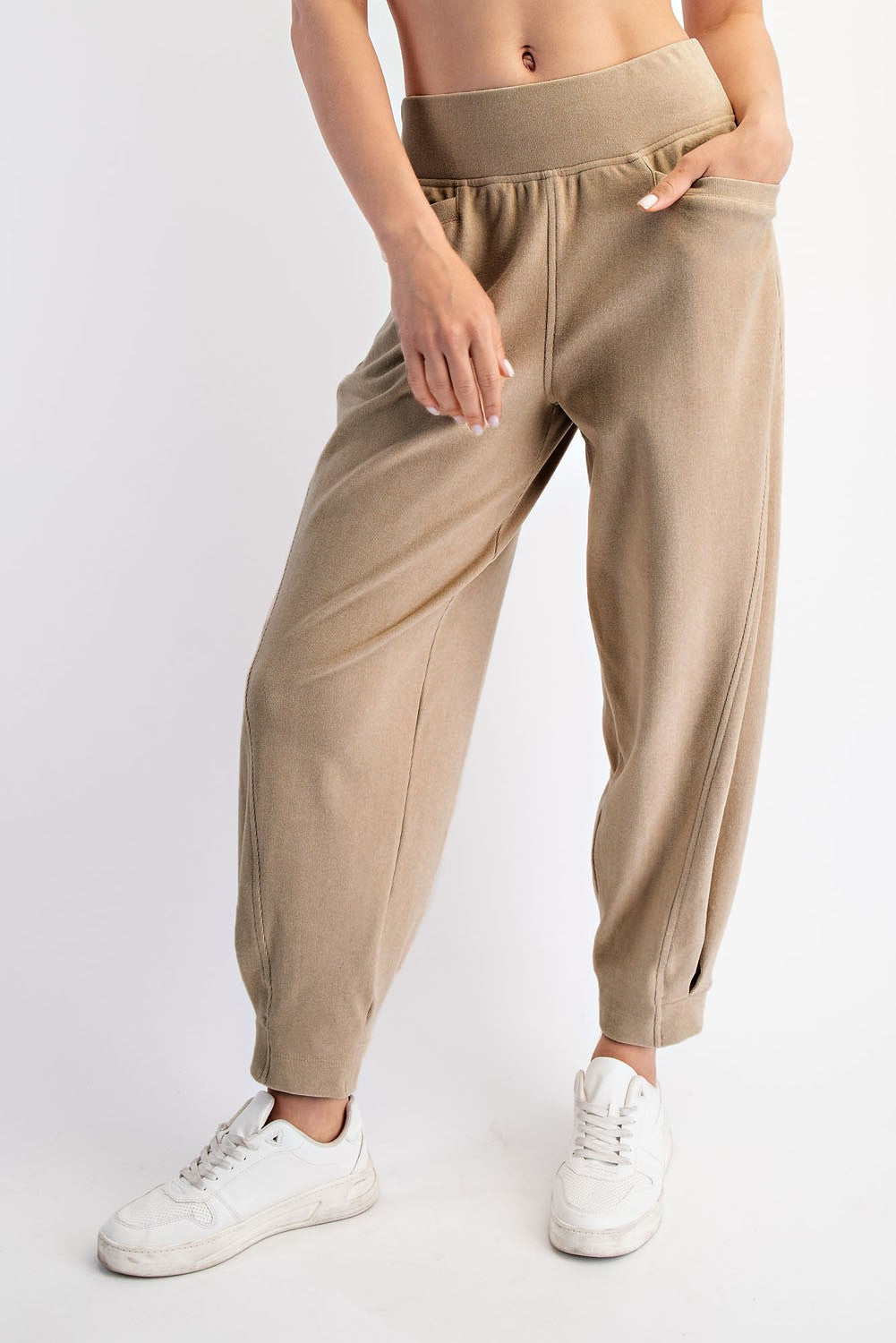 Light Taupe Brushed Knit Barrel Leg Joggers