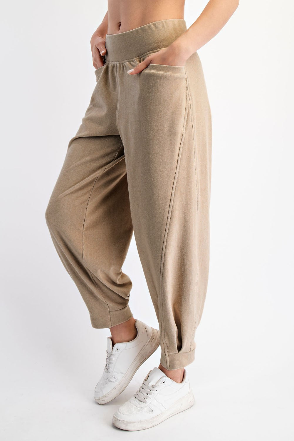 Light Taupe Brushed Knit Barrel Leg Joggers