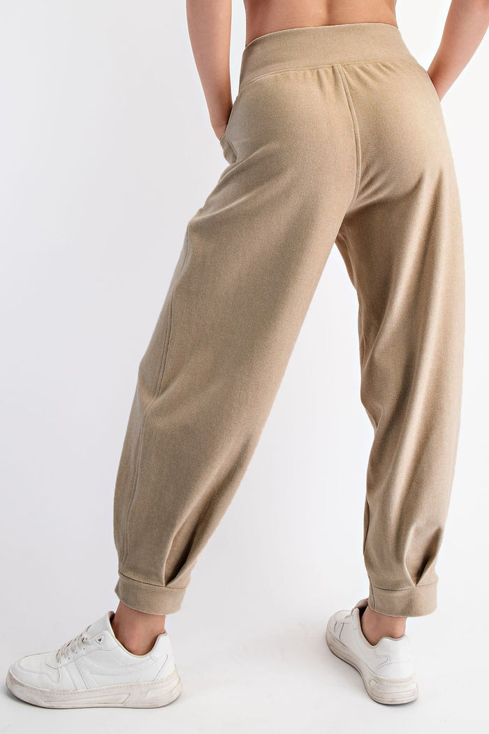 Light Taupe Brushed Knit Barrel Leg Joggers