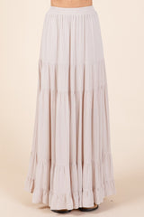 Cream Tiered Ruffle Hem Maxi Skirt