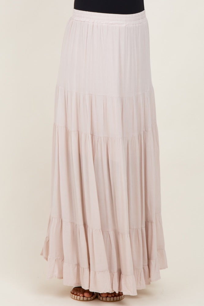 Cream Tiered Ruffle Hem Maternity Maxi Skirt