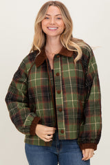 Olive Plaid Quilted Corduroy Contrast Jacket