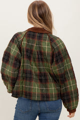 Olive Plaid Quilted Corduroy Contrast Jacket