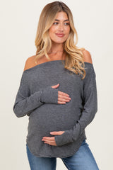 Black Striped Boat Neck Long Sleeve Maternity Top
