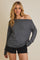 Black Striped Boat Neck Long Sleeve Top