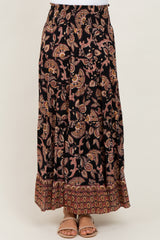 Black Paisley Smocked Waist Tiered Maxi Skirt