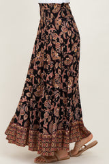 Black Paisley Smocked Waist Tiered Maxi Skirt