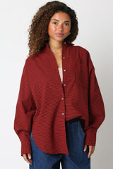 Red Plaid Linen Blend Maternity Button Down Shirt