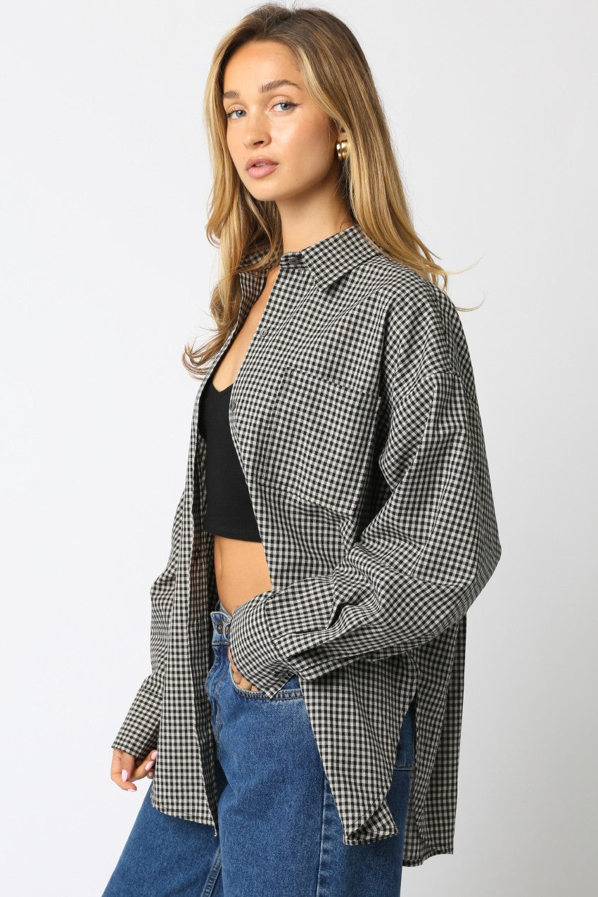 Ivory Plaid Linen Blend Button Down Shirt