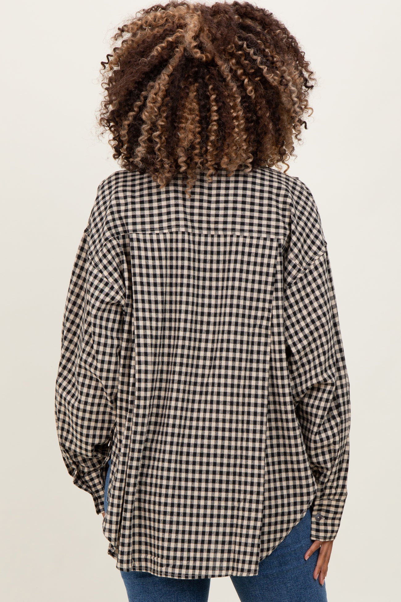 Black Gingham Maternity Button Down Shirt