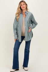 Light Olive Striped Button Down Maternity Shirt