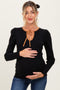 Black Ribbed Knit Cutout Tie Front Maternity Top