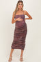 Mauve Printed Metallic Ruched Maternity Midi Dress