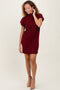 Burgundy Ribbed Knit Short Sleeve Sweater Dress