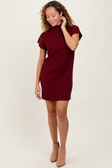 Burgundy Ribbed Knit Maternity Short Sleeve Sweater Dress