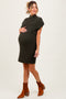 Olive Ribbed Knit Maternity Short Sleeve Sweater Dress