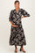 Black Floral 3/4 Sleeve Smocked Waist Maternity Midi Dress