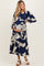 Navy Floral Long 3/4 Sleeve Tiered Maternity Midi Dress
