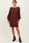 Brown Cable Knit Dolman Sleeve Sweater Mini Dress