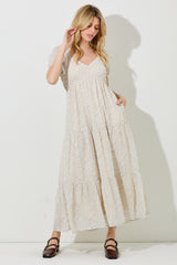 Cream Floral Chiffon Tiered Maternity Maxi Dress