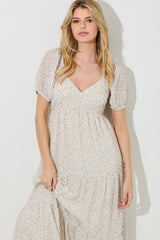 Cream Floral Chiffon Tiered Maxi Dress
