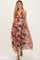 Burgundy Floral Deep V-Neck Open Back Maternity Maxi Dress
