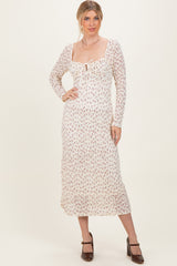 Cream Floral Sweetheart Neckline Long Sleeve Maternity Maxi Dress